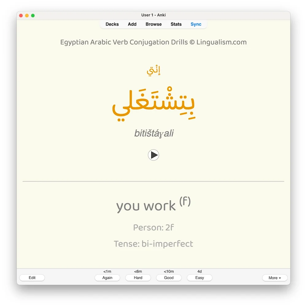 Egyptian Arabic Verb Conjugation Drills: Anki Flashcards (Set 1) - Image 2