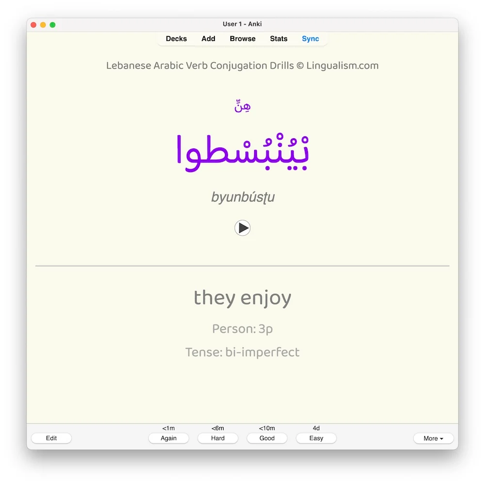 Lebanese Arabic Verb Conjugation Drills: Anki Flashcards (Set 1) - Image 4