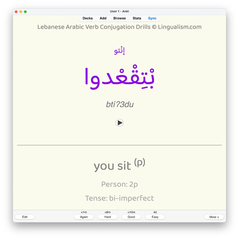 Lebanese Arabic Verb Conjugation Drills: Anki Flashcards (Set 3) - Image 5