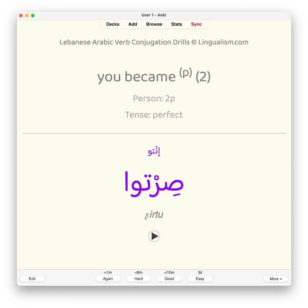 Lebanese Arabic Verb Conjugation Drills: Anki Flashcards (Set 4) - Image 4