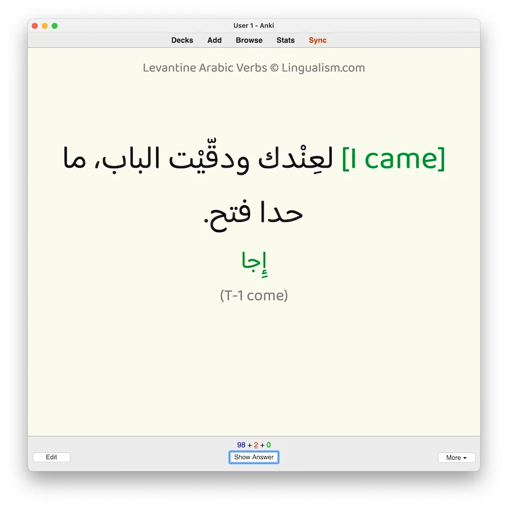 Levantine Arabic Verbs: Anki Flashcards - Image 2