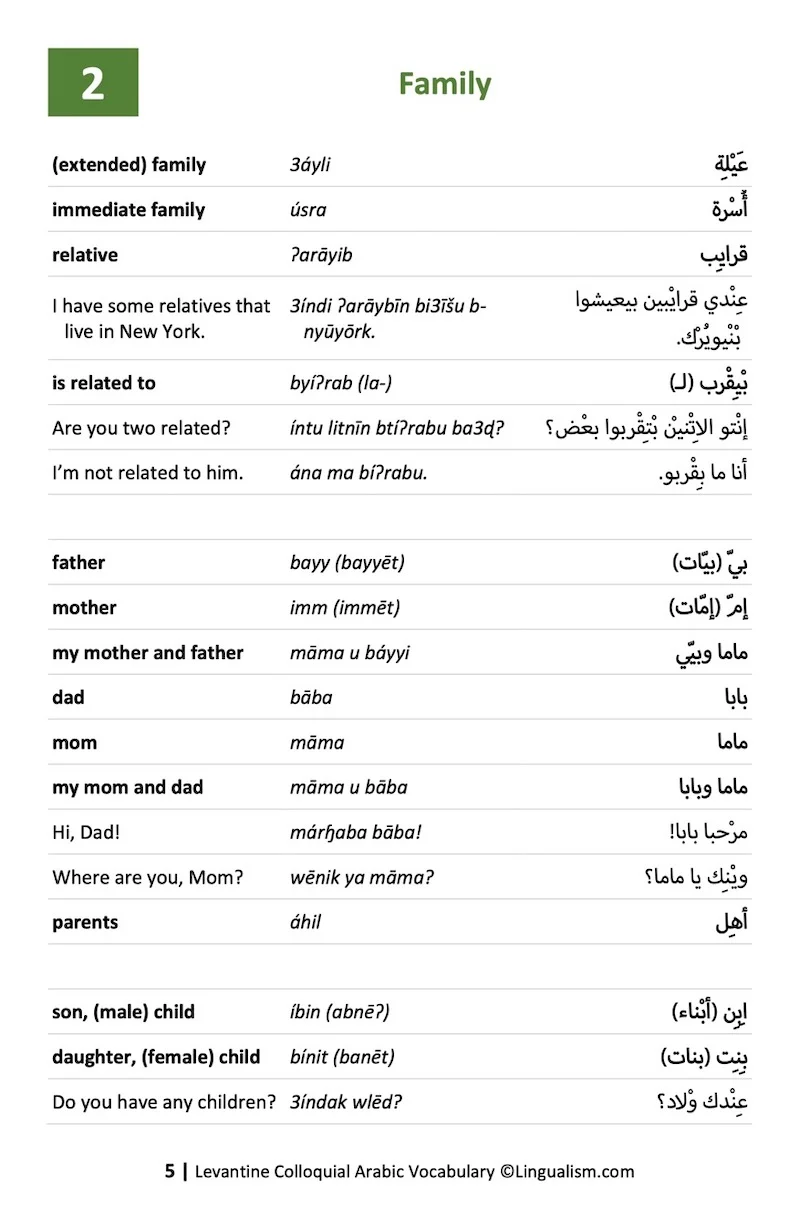 Levantine Colloquial Arabic Vocabulary - Image 9
