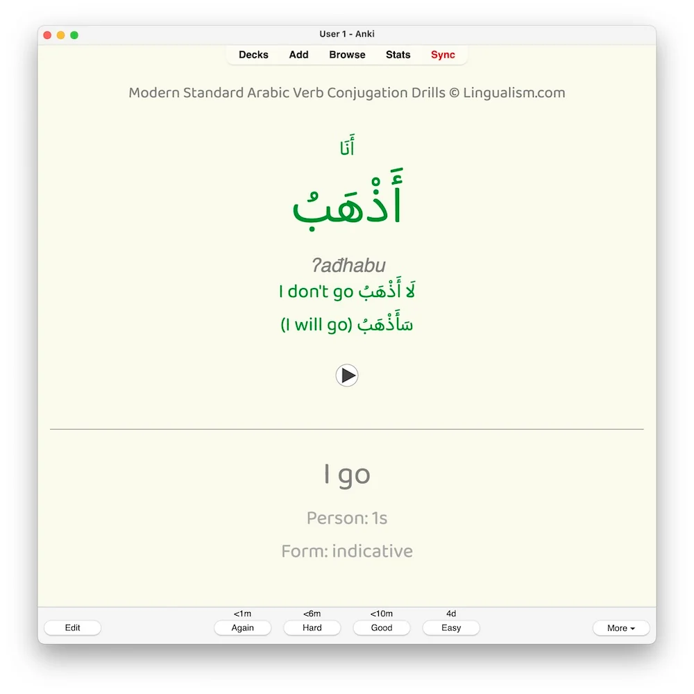 Modern Standard Arabic Verb Conjugation Drills: Anki Flashcards (Set 1) - Image 2