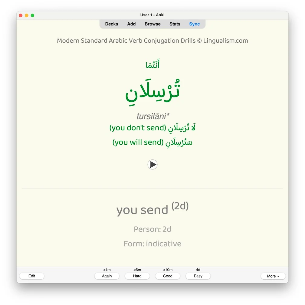 Modern Standard Arabic Verb Conjugation Drills: Anki Flashcards (Set 3) - Image 2