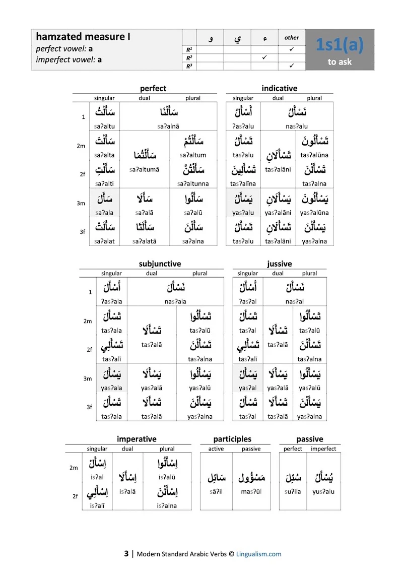 Modern Standard Arabic Verbs: Conjugation Tables (by Sample Verb) - Image 4