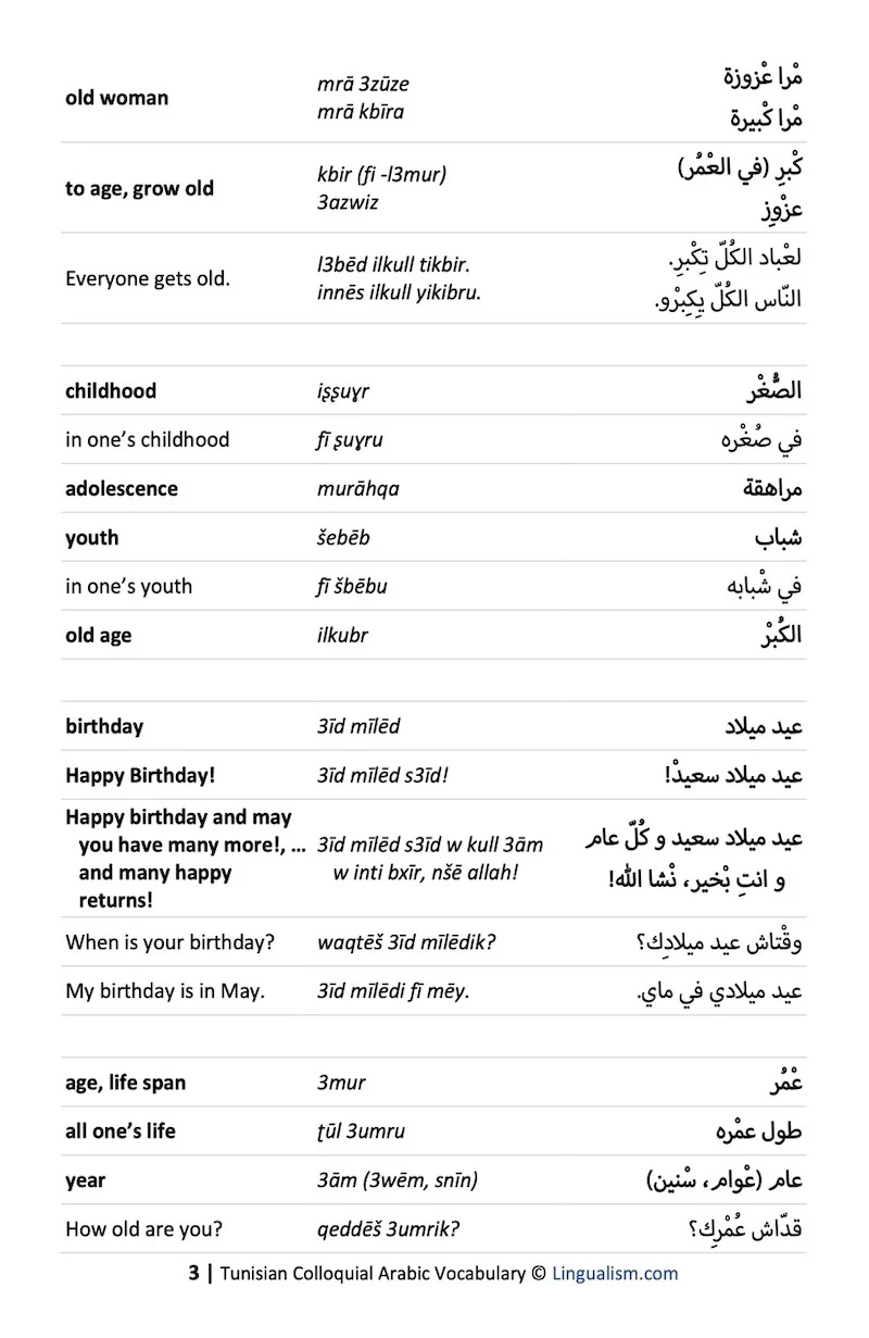 Tunisian Colloquial Arabic Vocabulary - Image 8